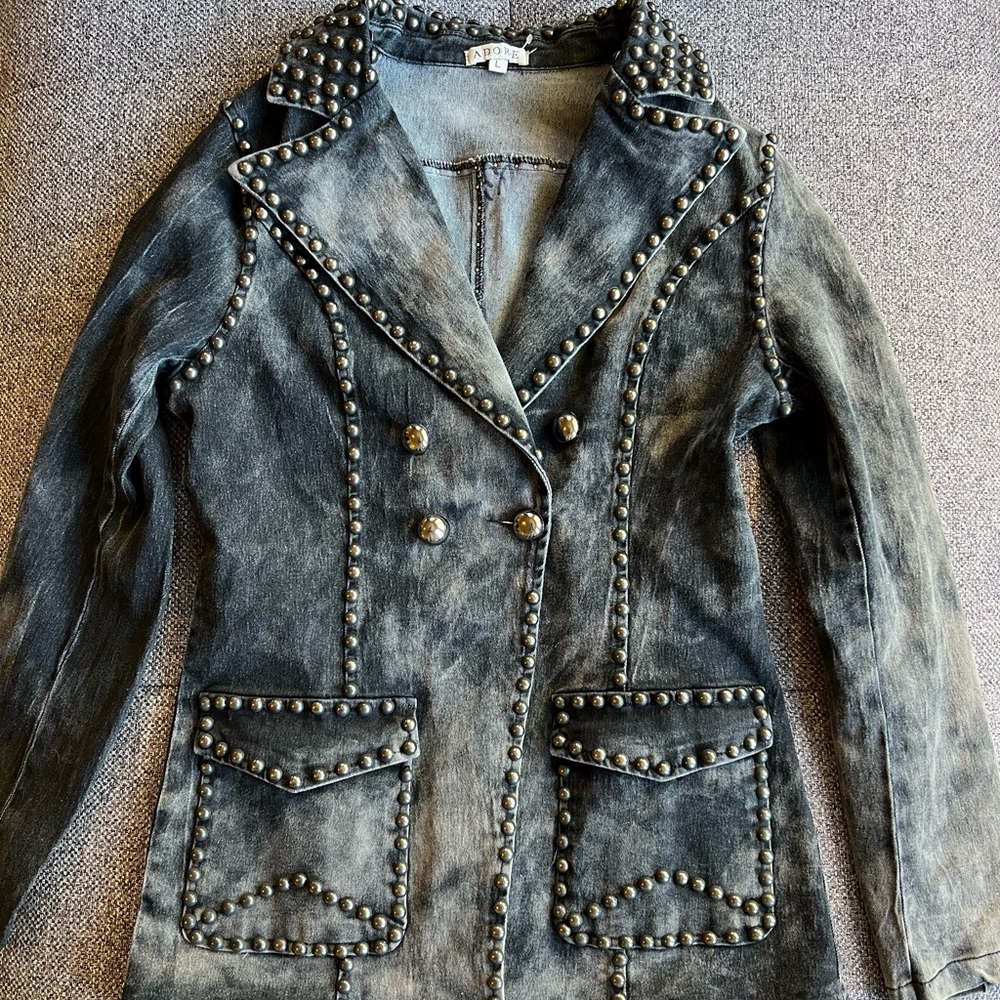 Studded Black Denim Blazer Large